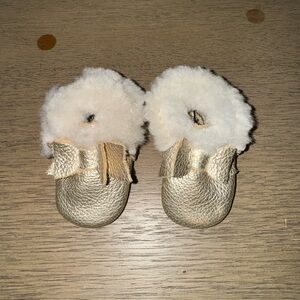 Freshly Picked Gold Baby Moccasins with Fur Lining